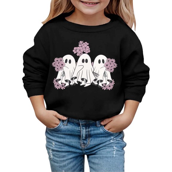Curuila Toddler Child Boys Girls Halloween Sweatshirt Long Sleeve Hallowmas Ghost Print Crew Neck Pullover For Boys Loose Fit Comfortable Tops Black Size 3-4 Years