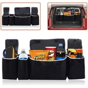 Trobo Car Trunk Organizer, 4 Pocket Collapsible Backseat Car Organizer And Storage, Multipurpose Auto Space Saving Cargo Hanging Storage Bag With 3 Separate Lids, Travel Accessories, Adjustable Strap