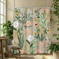 thumbnail image 3 of Small Stall Shower Curtain 36 x 72 Inch, Half Narrow Boho Floral Shower Curtain for Bathroom, Tropical Leaves Flower Plant Cute Fabric Shower Curtain Set with Hooks, Beige, 3 of 6