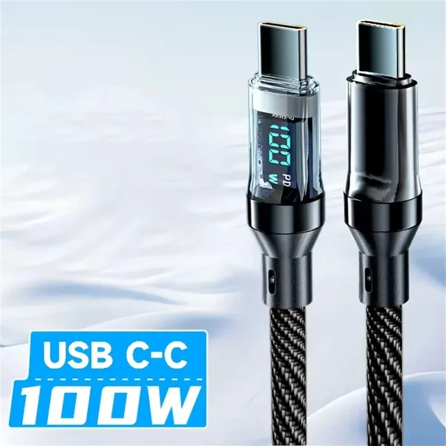 6A PD 120W Type C Fast Charging Cable USB to Type C Nylon Data Cord For Xiaomi POCO Samsung With LED Digital Display USB C Cable