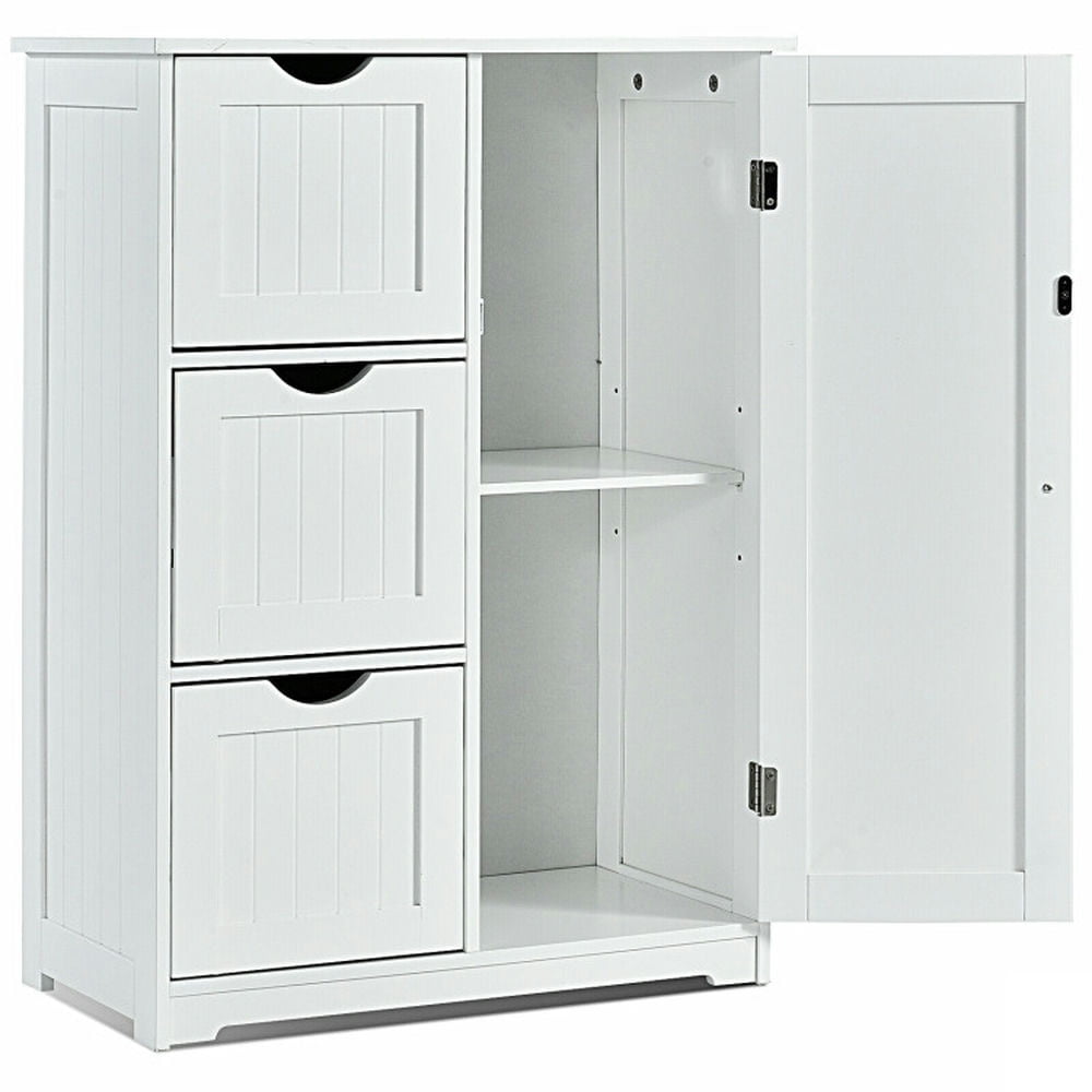 Finihen Bathroom Storage Cabinet, Bathroom Floor Cabinet, Bathroom Floor Cabinet Side Storage Cabinet with 3 Drawers and 1 Cupboard, for Bathroom, Living Room, Bedroom, Kitchen, White Finihen Bathroom Storage Cabinet, Bathroom Floor Cabinet, Bathroom Floor Cabinet Side Storage Cabinet with 3 Drawers and 1 Cupboard, for Bathroom, Living Room, Bedroom, Kitchen, White