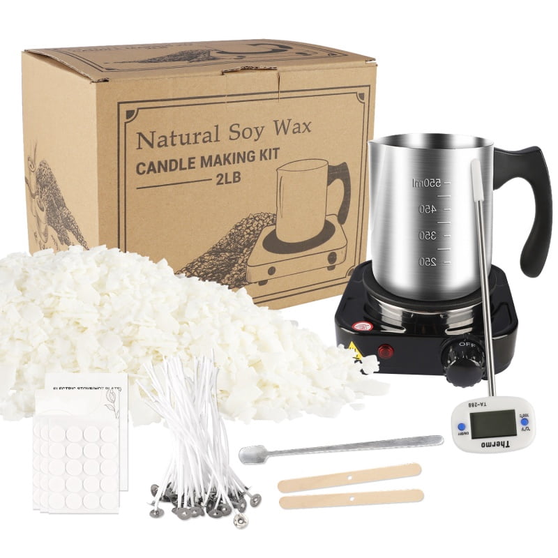 Soya Wax Candle Making Kit, Soya Candles, Arts And Crafts Kit For, Includes 2 Lbs Soya Wax, 50 Wicks, Heater, Thermometer, Stainless Steel Melting Pot