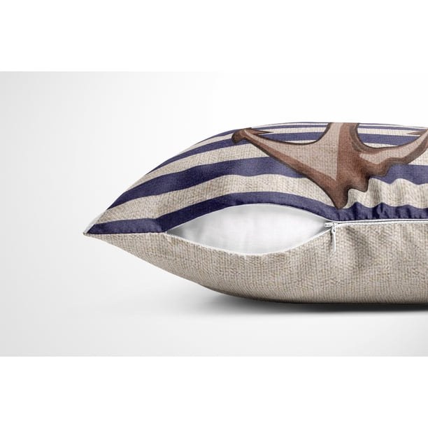 Juego de 4 fundas de almohada náuticas de 18.0 x 18.0 in con ancla, faro, brújula, brújula, fundas de almohada decorativas, fundas de cojín de lino para sofá, cama, decoración del hogar (LXX019-25) brillar Electrónica