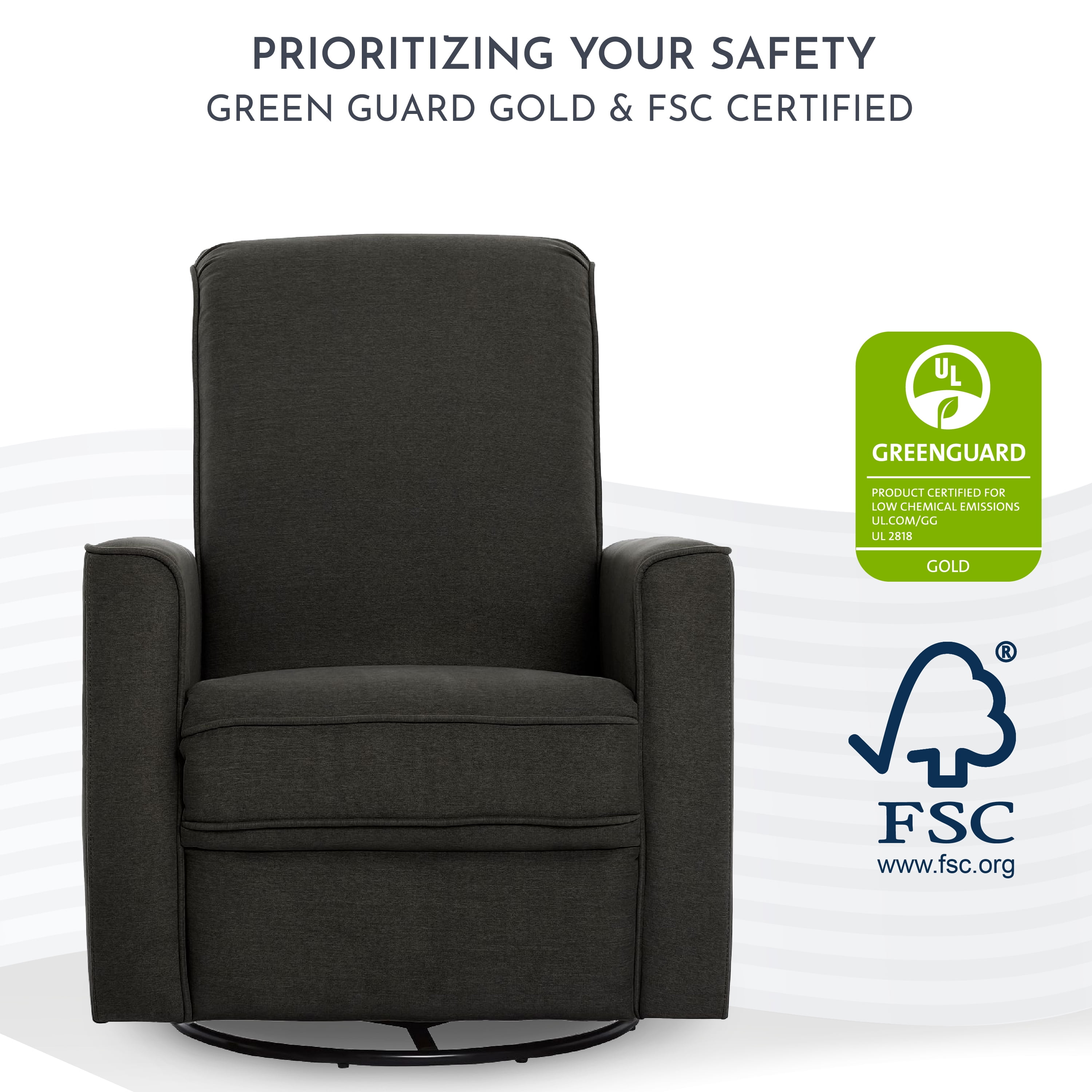 Evolur Harlow Power Recliner Glide Rocker with USB Port, Charcoal, Greenguard Gold Certified