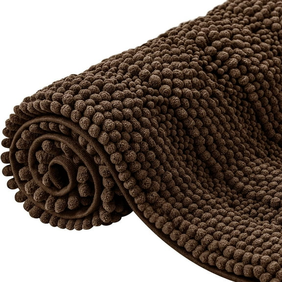 CHUN YI Non-Slip Bathroom Mat Absorbent Plush Polyester, 16"x24", Coffee