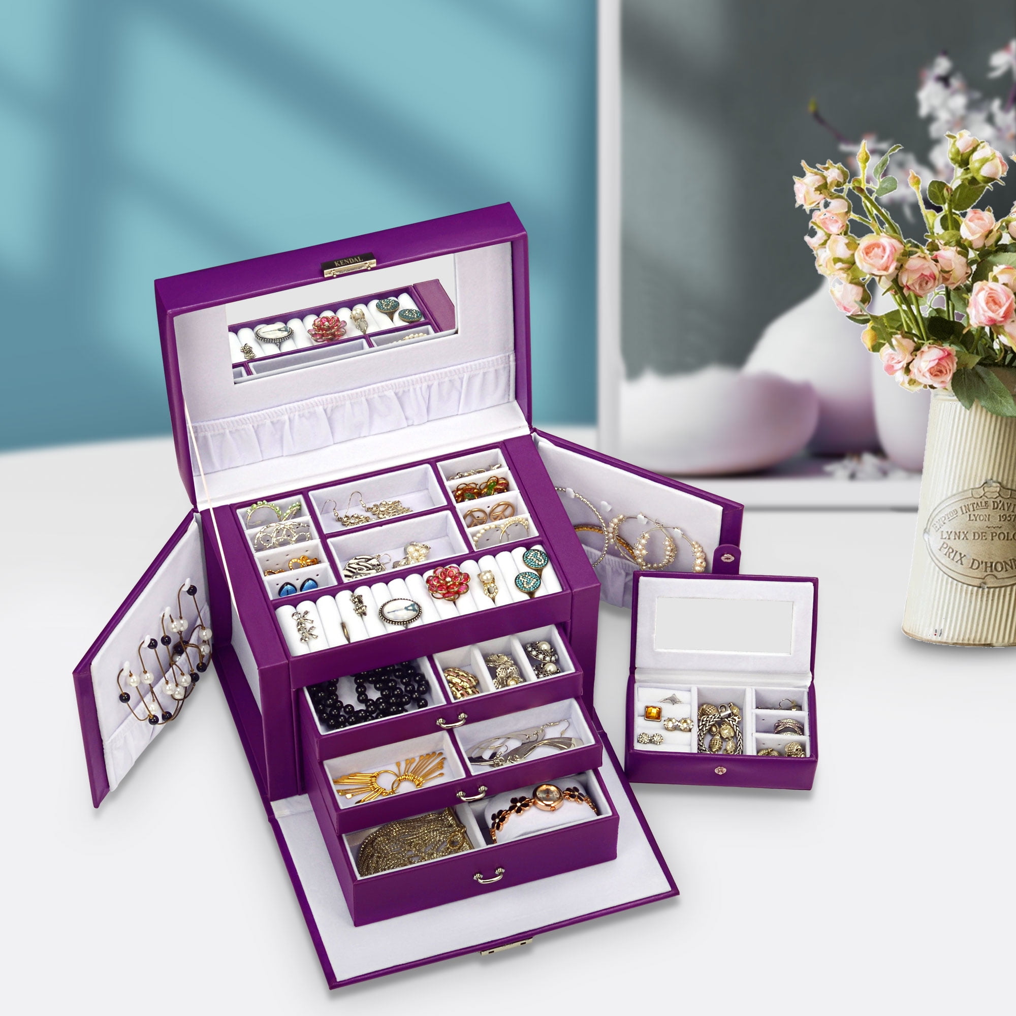 Kendal Large Purple Leather Jewelry Box Case Storage