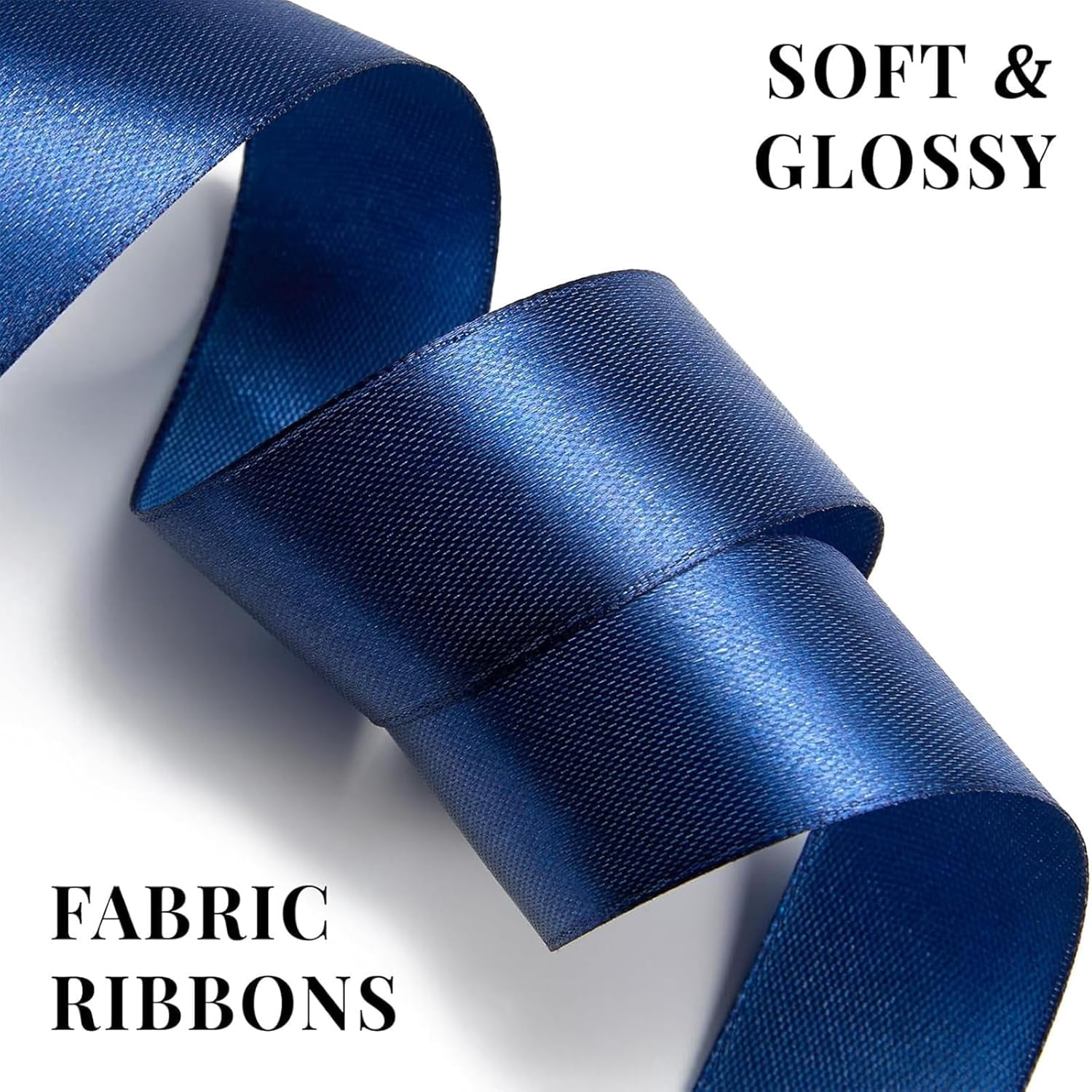 Dark Blue Satin Ribbon, Solid Fabric Ribbon Roll for Flower Bouquet, Gift Wrapping, Roses Making, Handmade Crafts