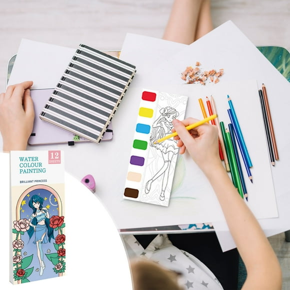 Cuaderno para colorear con acuarela para niños, papel de grafiti con acuarela, incluye pigmentos, libro para dibujar, marcapáginas para colorear y dibujar.