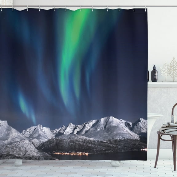 Ambesonne Sky Shower Curtain, Northern Night Norway Solar, 69"Wx70"L, Green Dark Blue