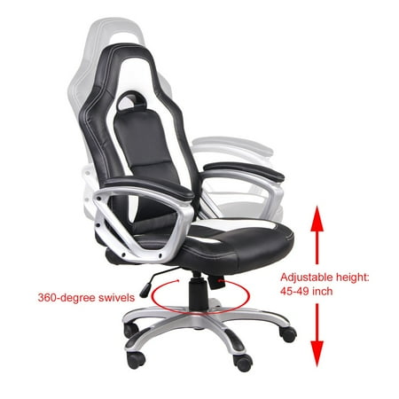 Heated 6 Vibrating Armchair PU Leather Office Massage Chair Race Car Seat Chair Height Adjustable Ergonomic Armchair