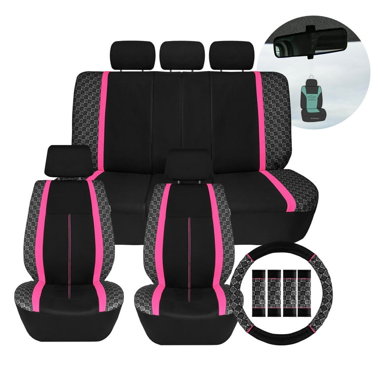 FH Group Pink Polyester Full Set Car Seat Covers with Air Freshener Walmart
