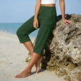 thumbnail image 4 of Cotton Capris for Women High Waisted Split Button Pedal Pushers Plus Size Cropped Pants Side Slit Bottoms for Women Elastic Waist Ladies Capris for Summer Lightweight Casual Loose Fit Green XL, 4 of 5