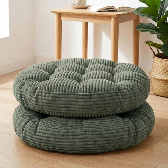 Large Floor Pillow for Adults, 22x22" Memory Foam Floor Cushion with Corduroy Cover, Round Floor Sitting Cushions for Meditation, Lounge,Seating for Yoga, Tatami Living Room (2, Round-Dark Green)