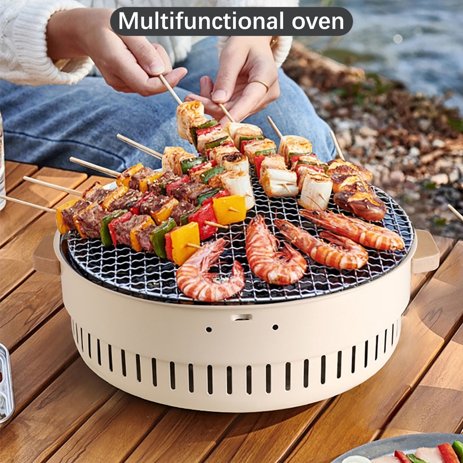 Vikakiooze Charcoal Bbq Grill Round for Outdoor Cooking, Outdoor Camping Charcoal Barbecue Stove Household Small Multifunctional Barbecue Rack Heating Stove,Home Clearance