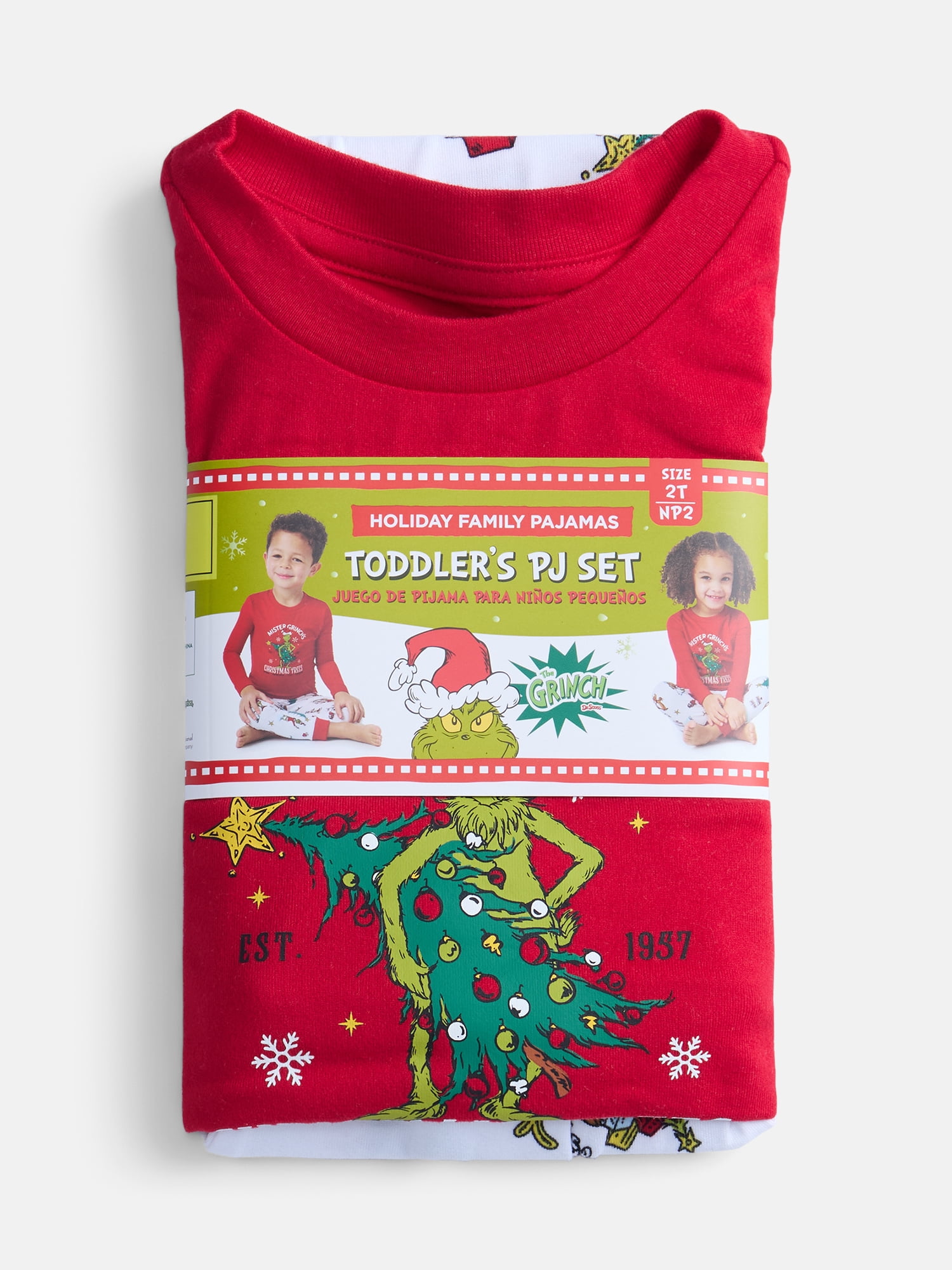 Dr. Seuss Grinch Unisex Toddler Matching Family Pajamas Top and Pants Set, 2-Piece, Sizes 2T-5T