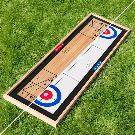 HARRIER 2-In-1 Tabletop Curling & Shuffleboard Table | Reversible Board | No Assembly Required!