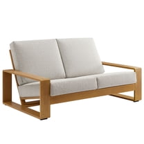 Lounge Loveseat Sofa, Ivory White, Aluminum, Wood, Outdoor Patio Balcony Cafe Bistro Garden Hospitality Restaurant, Modern Contemporary, HB37956