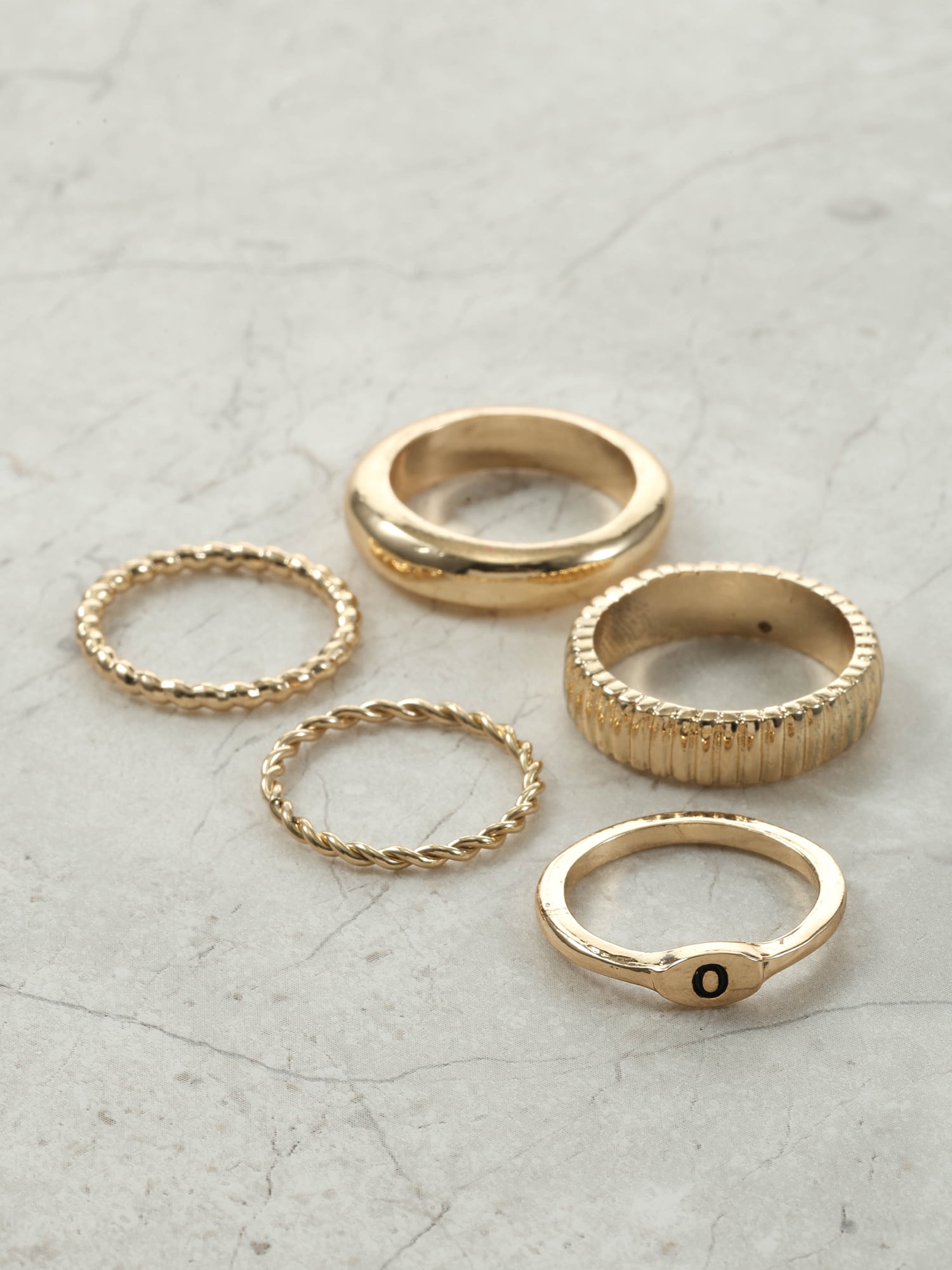 Time and Tru Goldtone Initial Letter Ring Set, 5 Piece, Size 7, Letter O