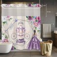 thumbnail image 3 of Happy Birthday No Hook Shower Curtain with Snap in Liner Watercolor Purple Floral Butterfly Carriage Linen Texture Waterproof Bathroom Shower Curtain with See Through Top Window for Bathtub 72" x 72", 3 of 9