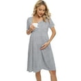 thumbnail image 5 of Women's Button Down Maternity Sleepwear Nursing Nightgown Labor/Delivery Hospital Gown Short Sleeve Breastfeeding Dress Lace Round Neck Casual Nightshirt for Women,Gray S-XXL, 5 of 6
