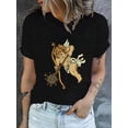 thumbnail image 1 of Camiseta con gráfico de Cupido para mujer: camiseta negra informal con estampado dorado, cuello redondo, manga corta, lavable a máquina. Perfecta para primavera y verano. Para adultos, hombres, mujer, 1 of 6
