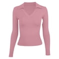thumbnail image 5 of Bibifish Womens Polo Shirts Long Sleeve Slim Ribbed half Placket shirts Basic Soft Tailored Summer Everyday Wear Tops, 5 of 8