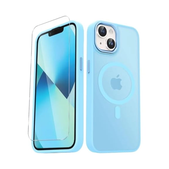 Eryueer for iPhone 15 Plus Case, Matte Magnetic Phone Case with 1 Screen Protector, Support for Magsafe, Translucent Frosted Slim Shockproof Protective Cover for iPhone 15 Plus 6.7 inch, Light Blue