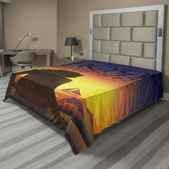 Ambesonne Saying Flat Sheet, Young Woman at Beach, Queen Size, Multicolor