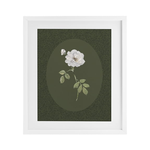 Stupell Industries White Rose on Emerald White Framed Print Under Glass, design by Sally Swatland