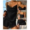 thumbnail image 3 of Simulated silk women's pajamas three-piece set, simple casual backless suspender shorts set sexy ice silk pajamas, 3 of 6