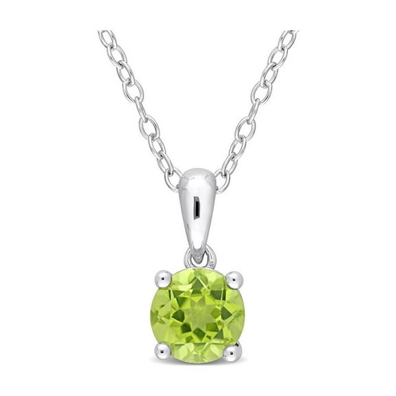 7/8 Carat (Ctw) Peridot Solitaire Pendant Necklace in Sterling Silver with Chain for Women