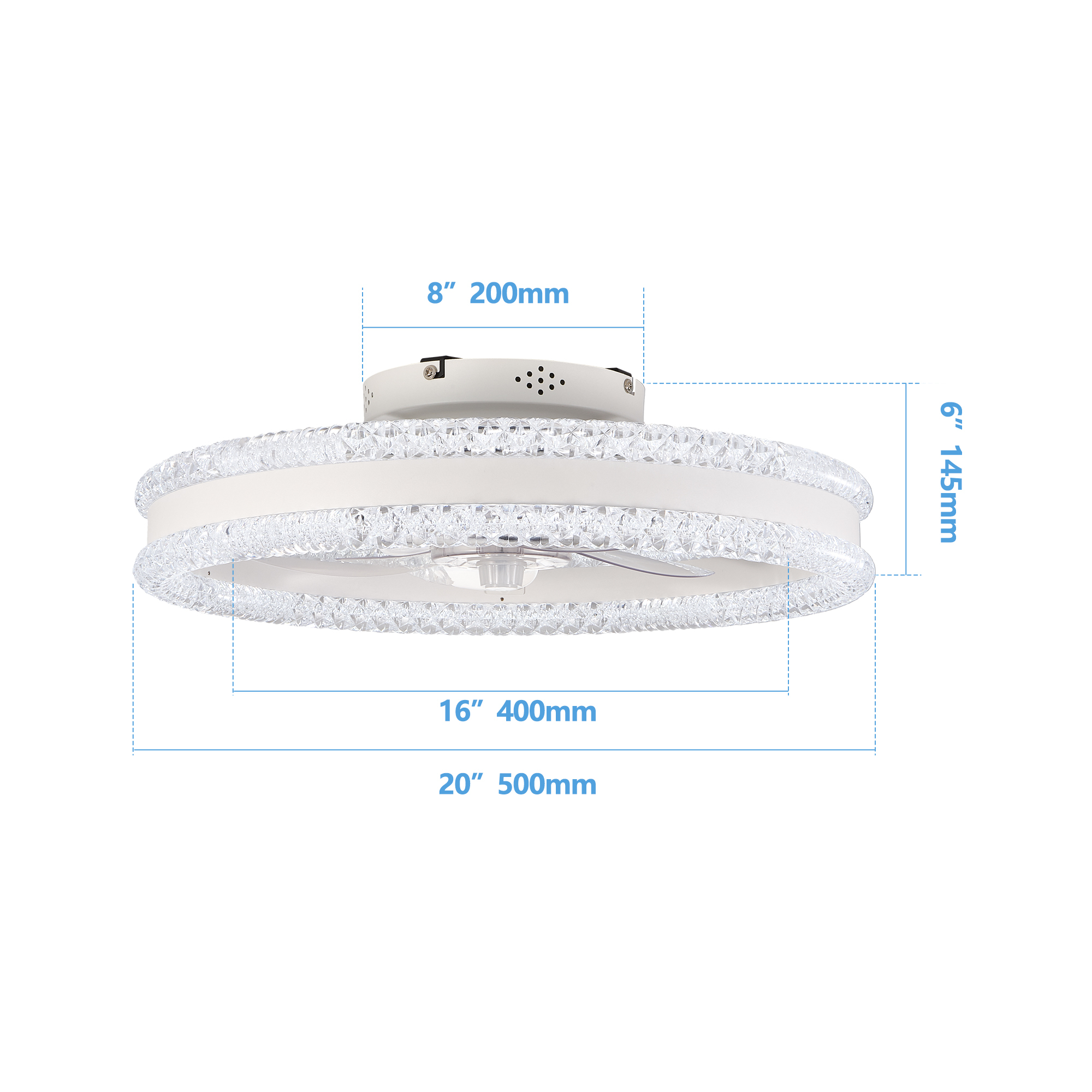 Leumius 20" Luxury Double Ring LED Ceiling Fan with Light, Modern Flush Mount Design, Hidden Blades, Dimmable Lighting & Remote Control, Low Profile Silent Fan for Bedroom, Living Room White