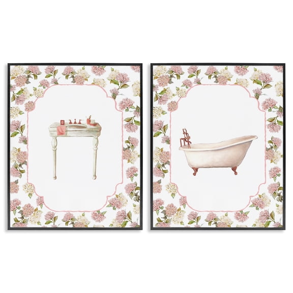 Stupell Industries Elegant Hydrangeas Bathroom 2 Piece Black Framed Giclee Art Set, design by Carol Robinson