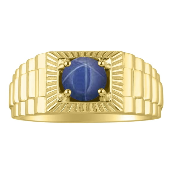 *RYLOS Designer Style Blue Star Sapphire Ring - September Birthstone*; 14K Yellow Gold-plated-silver