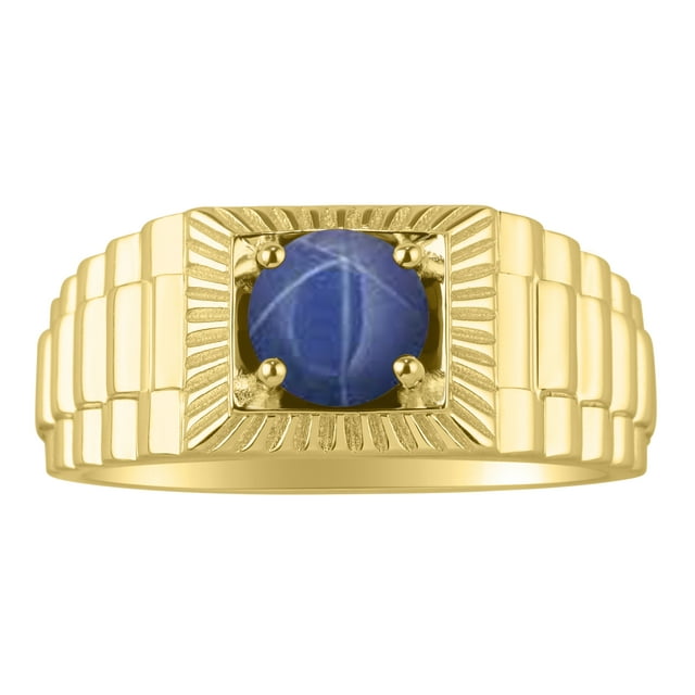 *RYLOS Designer Style Blue Star Sapphire Ring - September Birthstone*; 14K Yellow Gold-plated-silver