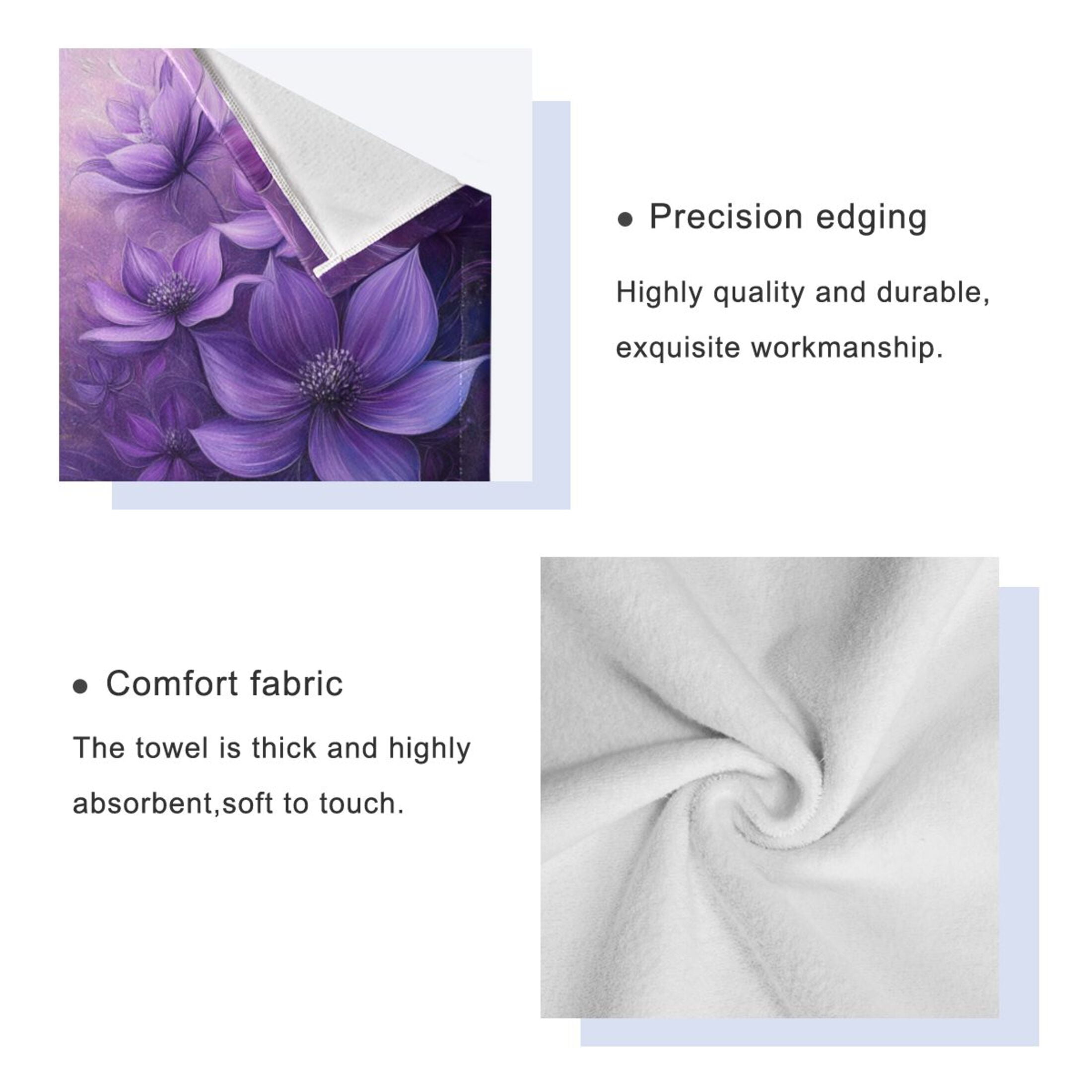 Three-Piece Towel Set Face Towel Towel Set Hand Towel Bath Towel Cotton Bath Towels Bath Towel Sets Hand Bath Towels Purple Flower Picture