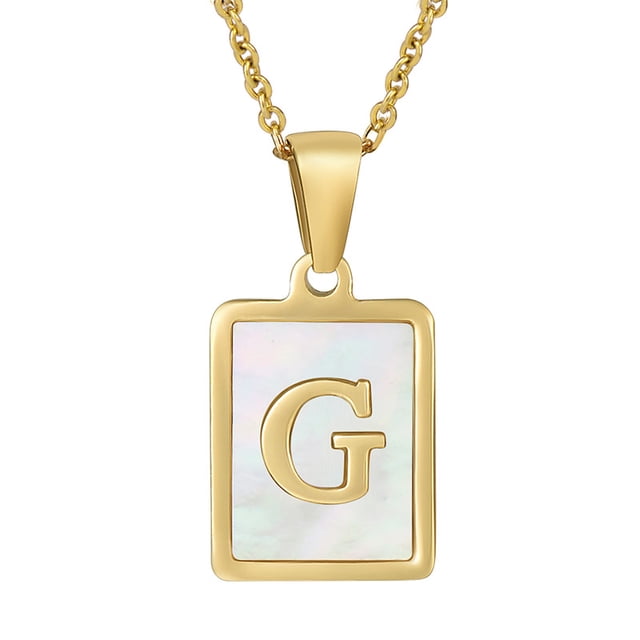 Collar de acero inoxidable con letras de concha de viento para mujer, colgante de primera letra inglesa de acero de titanio cuadrado