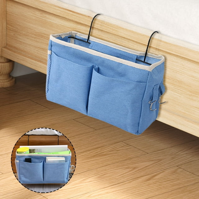 Hanging Bedside Caddy, Bed Pocket Organiser, Storage Basket with Hooks, Large Compartment, Small Pockets for Bunk Beds, Bed Rails, Cots or Camping, 5cm Diameter