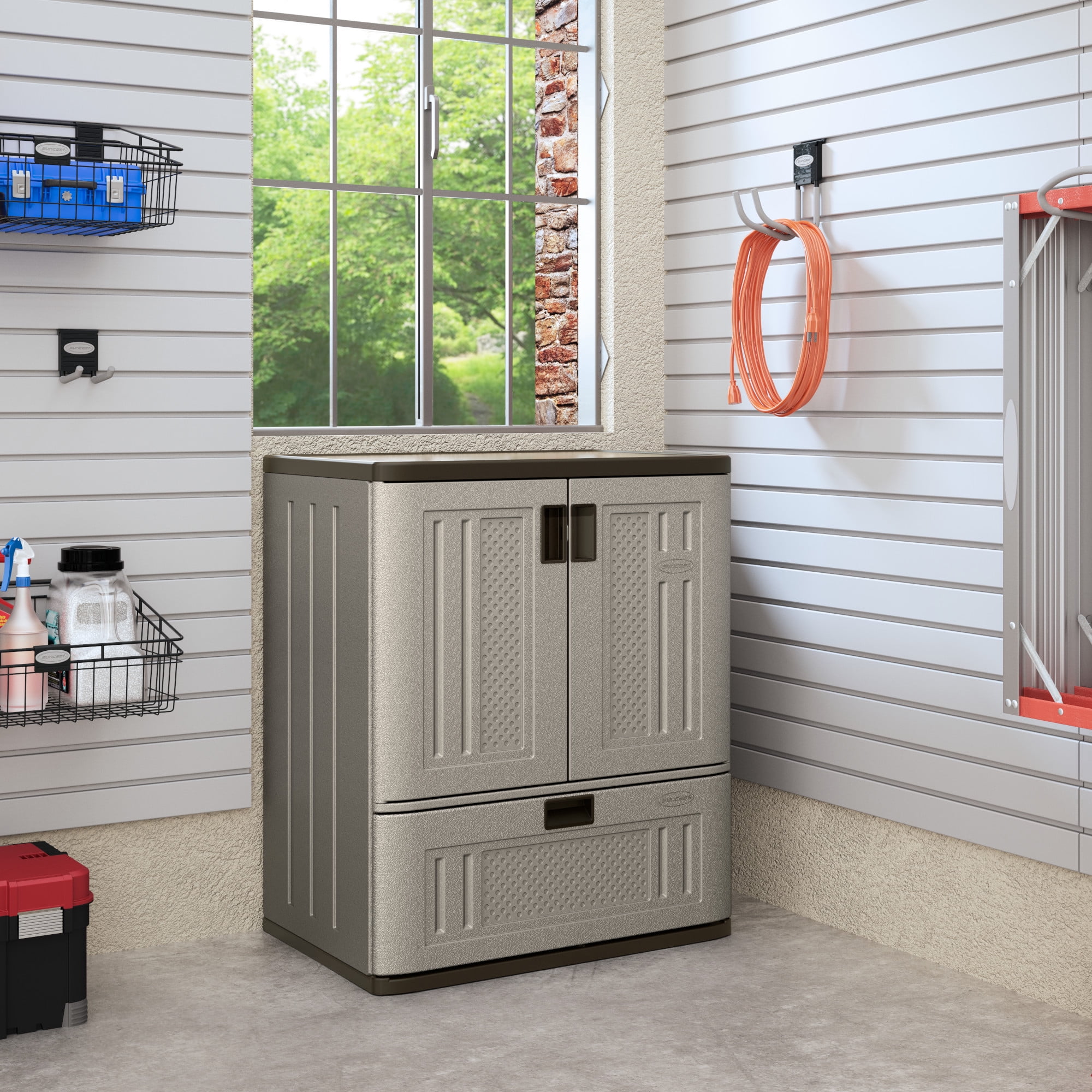 Suncast Single Drawer Resin Base Storage Cabinet Platinum Metallic Walmart