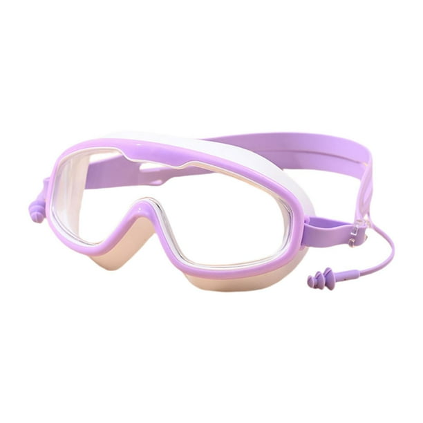 Gafas de natación para niños, a prueba de fugas, ligeras, de silicona suave, antivaho, montura grande, Violeta