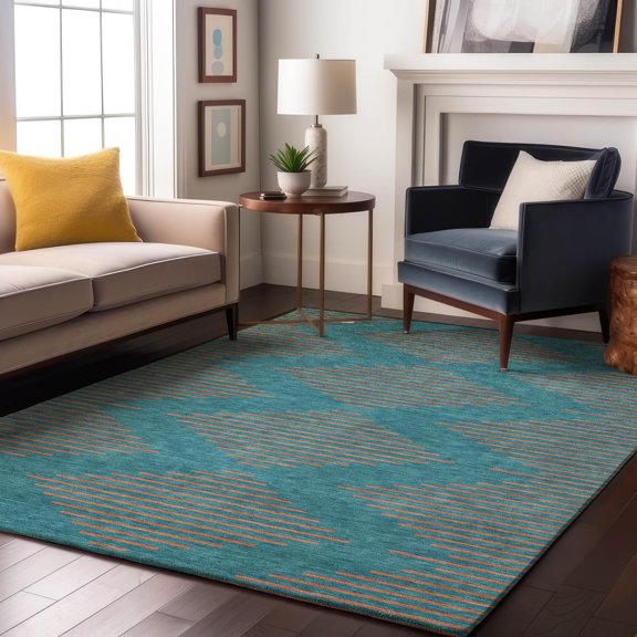 Addison Rugs Mayfield Premium Machine Washable Transitional Geometric Teal Rectangle Rug, 9' x 12'