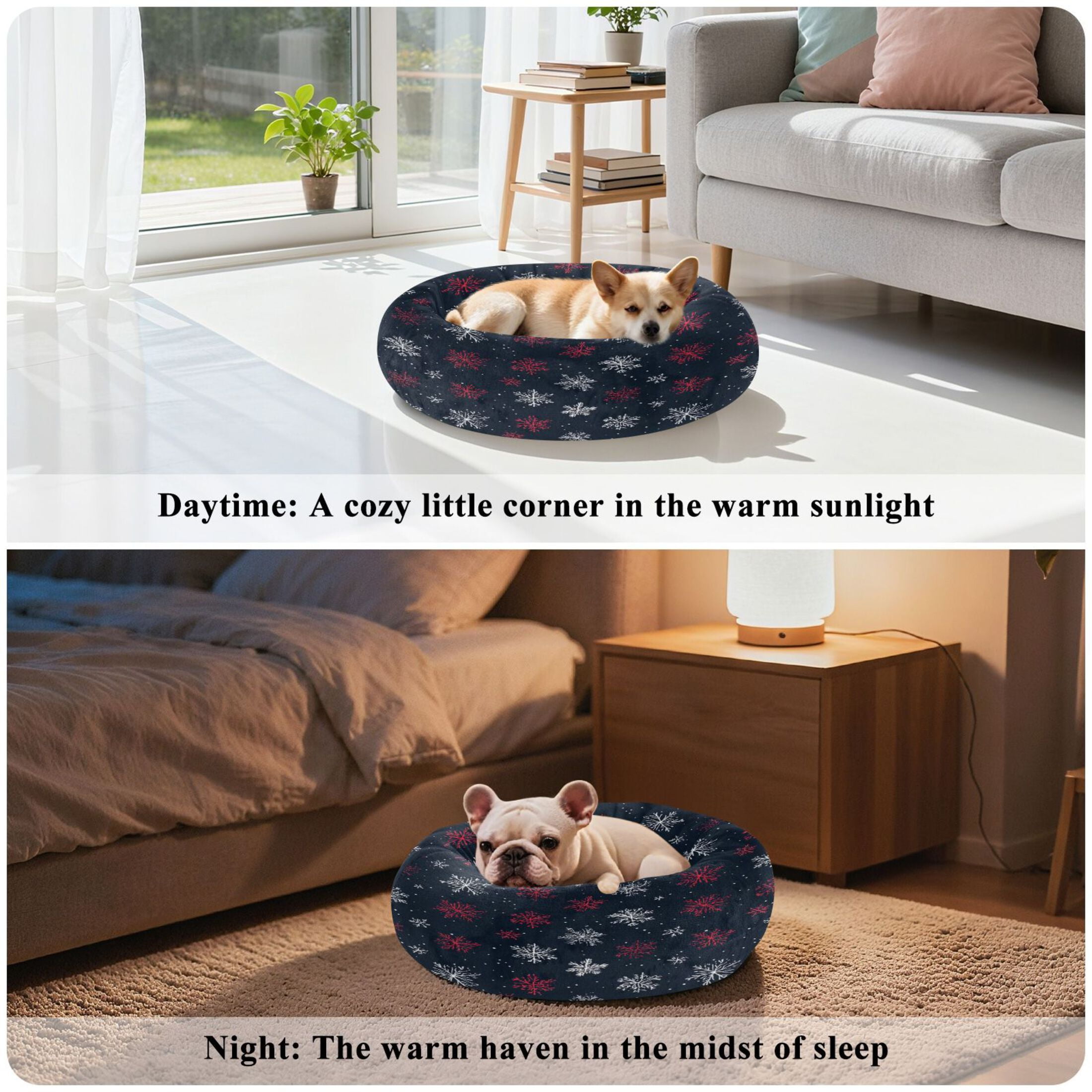 Iauyy Pet Couch Donut Cat Bed for Indoor Cats/Small Dogs Washable & Machine with Non-slip Bottom Calming Cat Furniture, Military Blue Background (M)