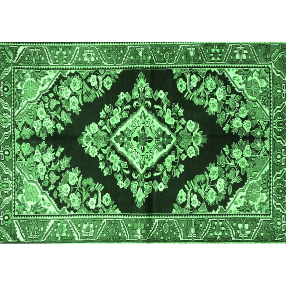 Ahgly Company Indoor Rectangle Medallion Emerald Green Traditional Area Rugs, 2' x 4'