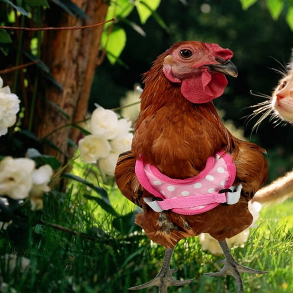 YOSADIER Adjustable Chicken Harness with Leash Pink Polyester Hen Vest for Outdoor Walks and Decor