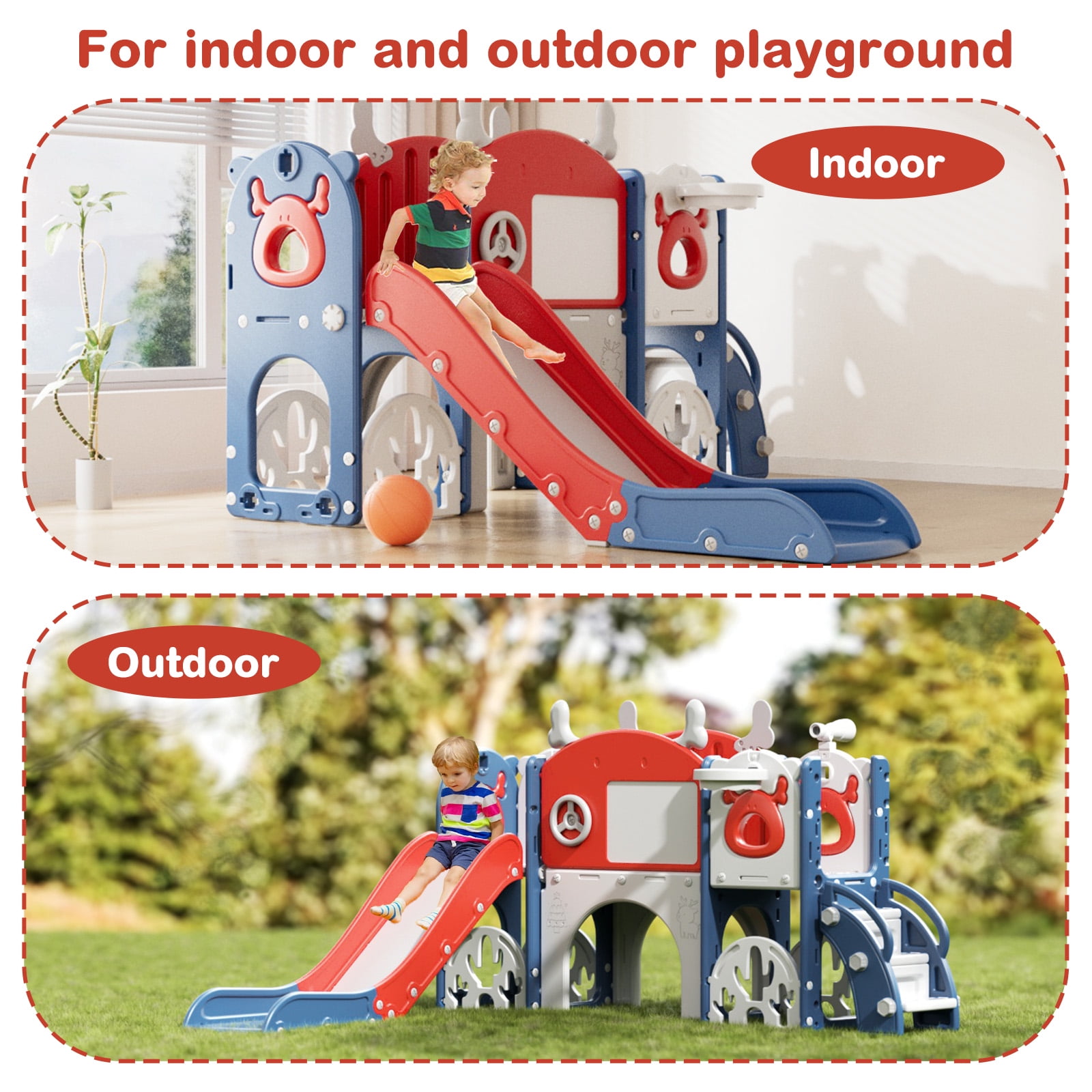 KORIMEFA Toddler Slide Set with Golf, Basketball Hoop, Kids Slide for Toddlers Age 1-4, Climber Slip and Slides, Baby Outdoor Toys