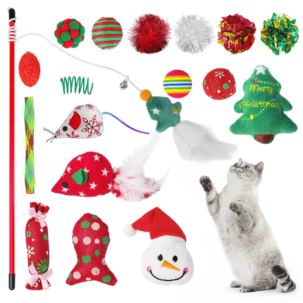 18PCS Christmas Cat Toy Stocking Assorted Novelty Kitten Toy Kit Pet