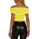 thumbnail image 3 of Camiseta corta de manga corta ajustada sin hombros para mujer Inspire Chic M Amarillo Brillante, 3 of 6