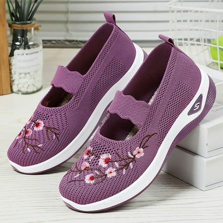 XDDST Womens Flats Comfortable Dressy Women s Summer Embroidered Casual Single Shoes Light Breathable Slip On Mesh Sneakers