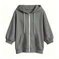 thumbnail image 4 of Fewfanhot Womens Sweatshirt Zip Up Hoodies 2026 Oversized Solid Color Zipper Drawstring 3/4 Sleeve Elastic Cuff Jacket Sweatshirt, 4 of 5