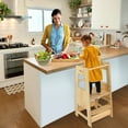 thumbnail image 3 of Adjustable Height Learning Stool for Kids, Toddler Stool Tower, Wood Kitchen Helper Step Stool with Non-Slip Mat, Safety Wooden Children Stepping Stool for Counter & Bathroom Sink, Beige, 3 of 9